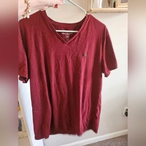 American Eagle Maroon V-Neck T-Shirt